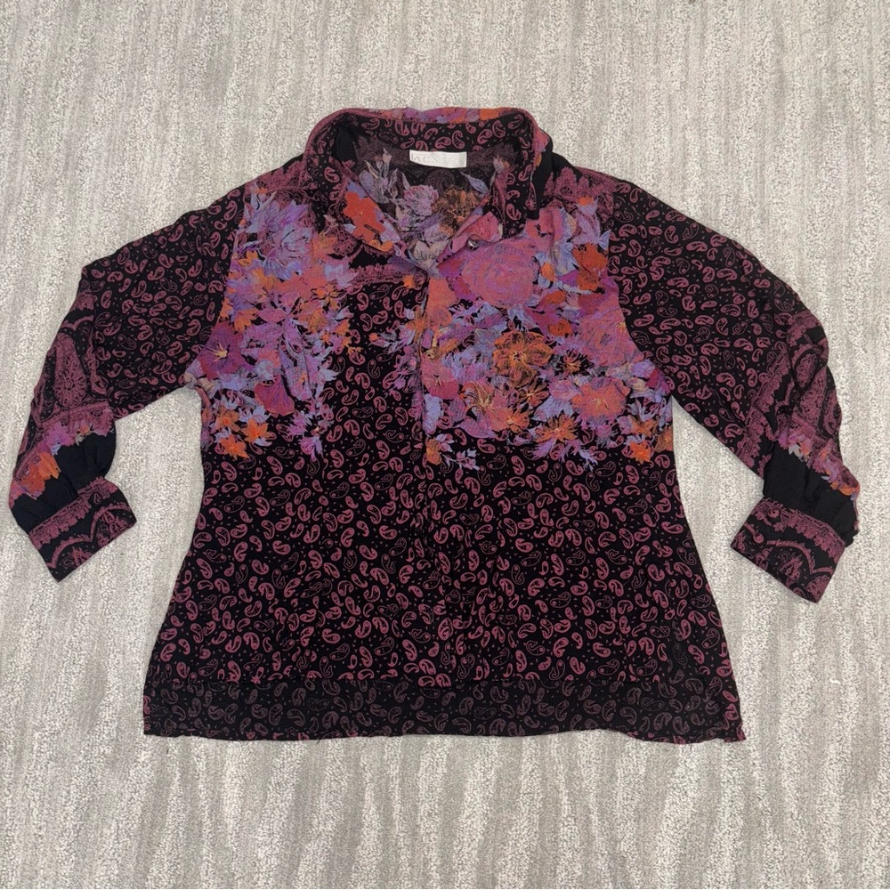 Vintage AC Sport Boho Paisley Button Up Long Sleeve Blouse Women’s Size L